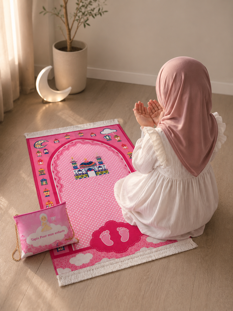 Tappeto da Preghiera per Bambini – Dream Mosque Rosa & Grigio