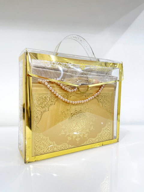 Set Corano Elegance con Cofanetto Trasparente, Tappeto da Preghiera e Tasbih