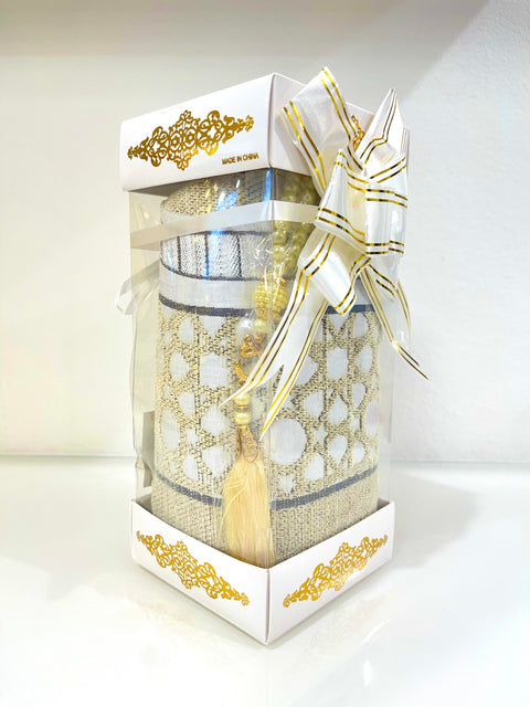 Set Regalo da Preghiera con Tappetino (Sajjāda) e Tasbih – Elegante Confezione Decorata