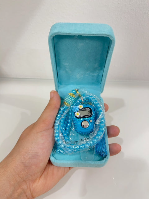 Tasbih elettronico azzurro con contatore digitale – con custodia regalo