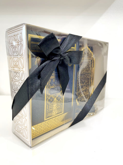 Set Regalo Spirituale Completo – Corano, Tappeto da Preghiera, Tasbih e Decorazione Ayat al-Kursi