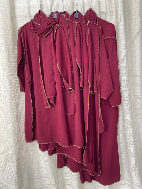 Baby Abaya con hijab cucito jazz bordeaux