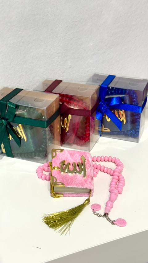 Mini Set Regalo Spirituale – Tasbih e Decorazione con Scritta “Allah”