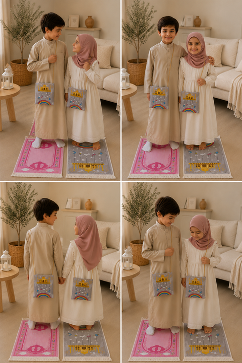 Tappeto da Preghiera per Bambini – Dream Mosque Rosa & Grigio