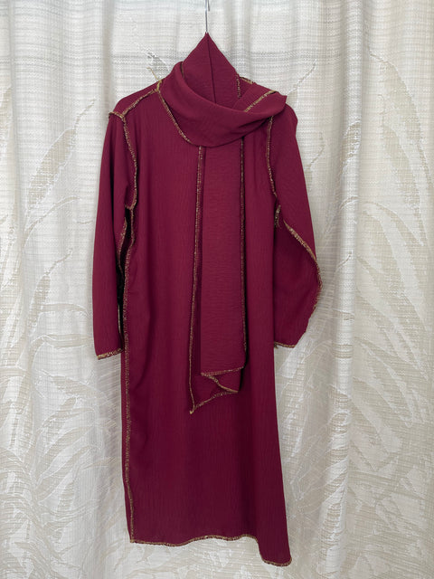 Baby Abaya con hijab cucito jazz bordeaux