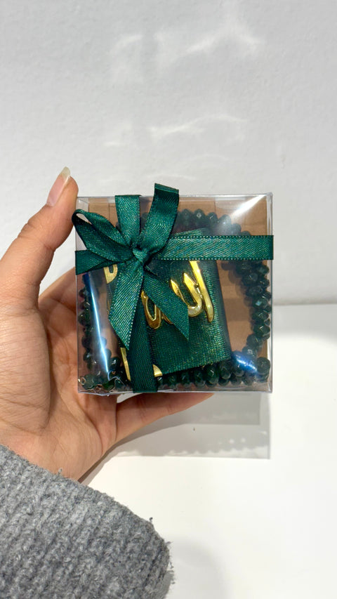 Mini Set Regalo Spirituale – Tasbih e Decorazione con Scritta “Allah”