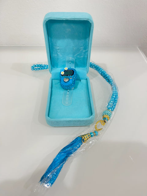 Tasbih elettronico azzurro con contatore digitale – con custodia regalo