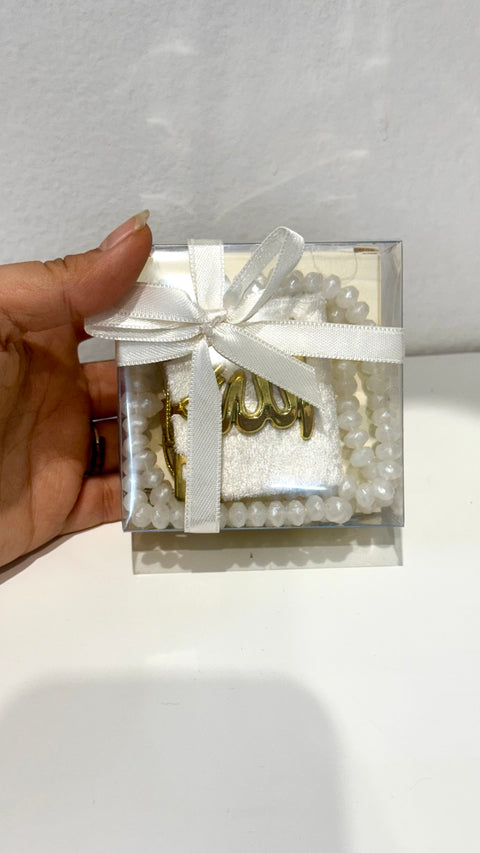 Mini Set Regalo Spirituale – Tasbih e Decorazione con Scritta “Allah”