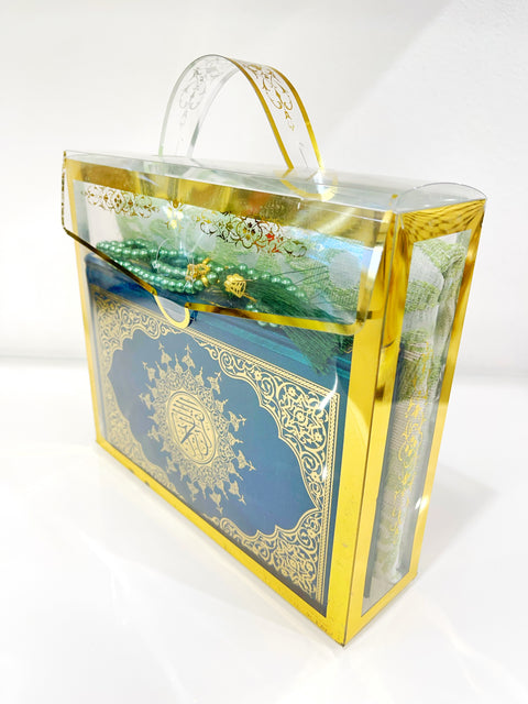 Set Corano Elegance con Cofanetto Trasparente, Tappeto da Preghiera e Tasbih