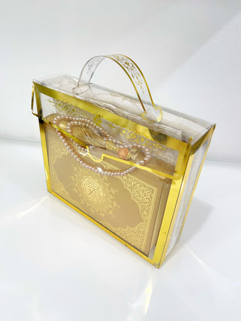 Set Corano Elegance con Cofanetto Trasparente, Tappeto da Preghiera e Tasbih