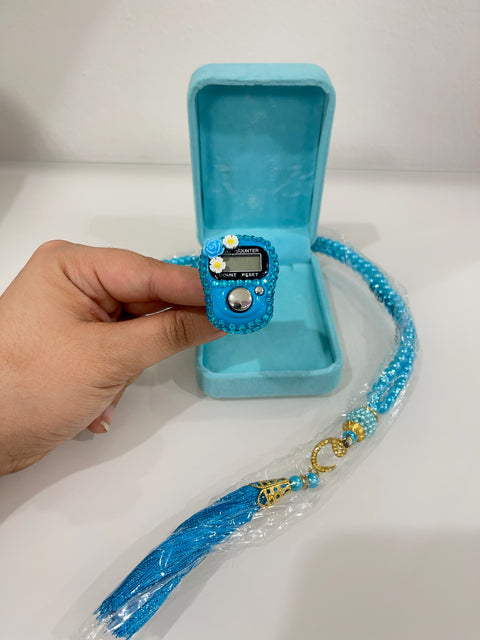 Tasbih elettronico azzurro con contatore digitale – con custodia regalo