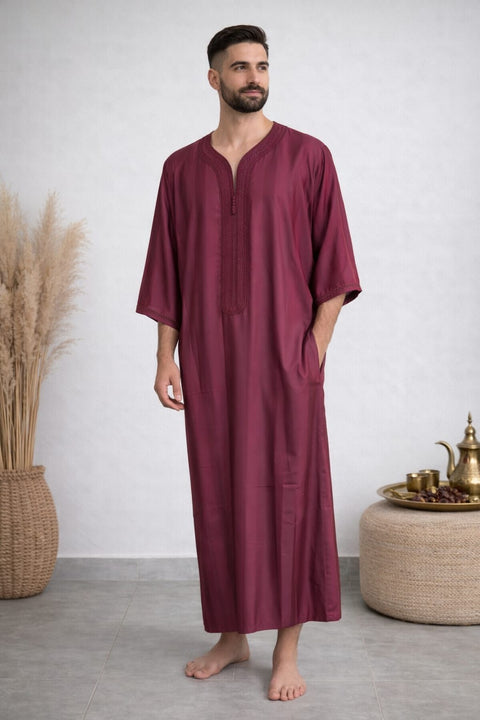 Qamis gandora per uomo bordeaux