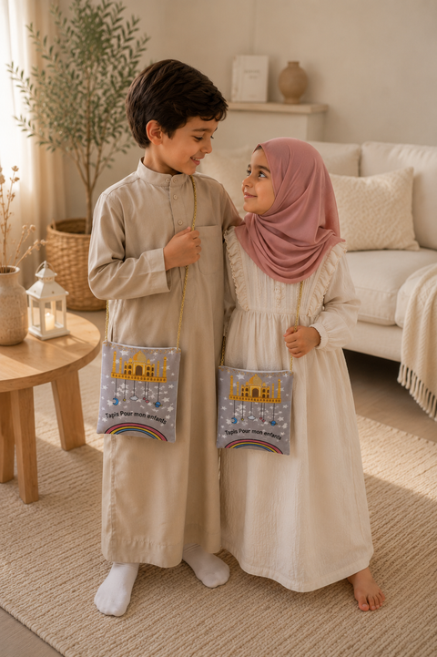 Tappeto da Preghiera per Bambini – Dream Mosque Rosa & Grigio