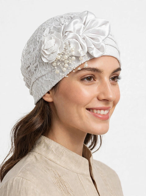 Turbante Lace Perla – Eleganza e Comfort che Dura Tutto il Giorno