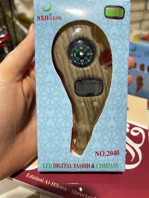 Tasbih Digitale con Bussola e LED – Design Legno Rosso con Nappa