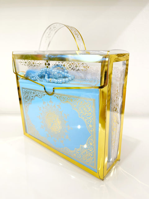 Set Corano Elegance con Cofanetto Trasparente, Tappeto da Preghiera e Tasbih