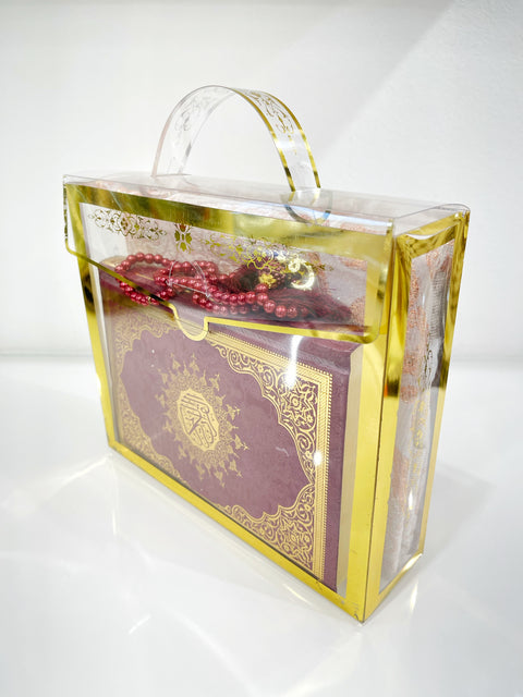Set Corano Elegance con Cofanetto Trasparente, Tappeto da Preghiera e Tasbih