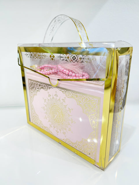 Set Corano Elegance con Cofanetto Trasparente, Tappeto da Preghiera e Tasbih