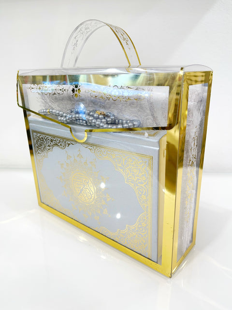 Set Corano Elegance con Cofanetto Trasparente, Tappeto da Preghiera e Tasbih