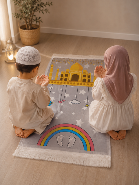 Tappeto da Preghiera per Bambini – Dream Mosque Rosa & Grigio