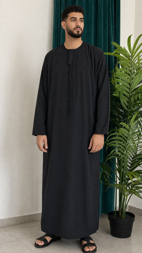 Qamis con Nappa manica lunga Nero