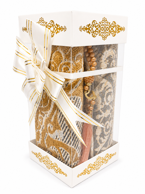 Set Regalo da Preghiera con Tappetino (Sajjāda) e Tasbih – Elegante Confezione Decorata