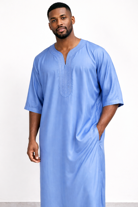 Qamis gandora per uomo azzurro