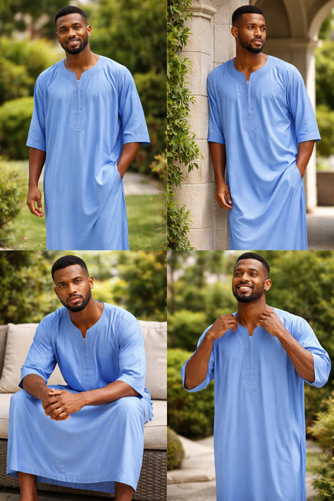 Qamis gandora per uomo azzurro