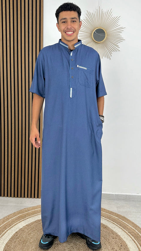 Corean Qamis blu scuro - abito da uomo - abito da preghiera- maniche corte- vestito lungo da uomo